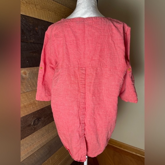 Ellen Tracy Linen Blend Red Short Sleeve Top Size XL - Picture 2 of 5